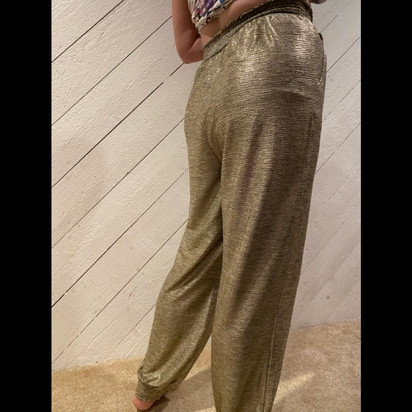 NWT ANTHROPOLOGIE WOMEN'S SIZE M JOGGERS GOLD ELASTIC WAISTBAND PARTY PANTS ! - Picture 8 of 13